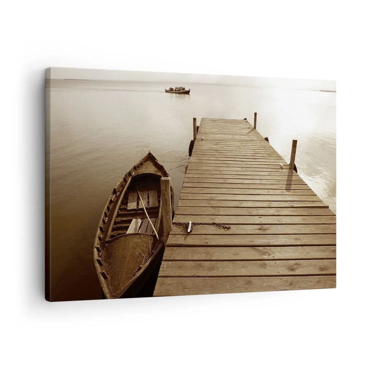 Bild auf Leinwand - Leinwandbild - Holzsteg und Boot auf einem ruhigen See - 70x50cm - Großer Frieden - Moderne Wanddekoration für Wohnzimmer und Schlafzimmer ARTTOR