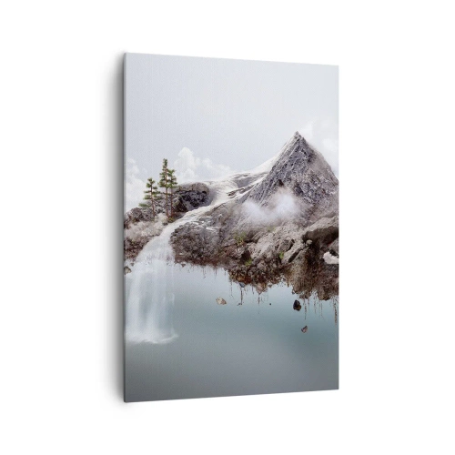 Bild auf Leinwand - Leinwandbild - Ein surrealer Berg, der in den Wolken schwebt, mit einem Wasserfall - 70x100cm - Mit dem Auge eines Surrealisten - Moderne Wanddekoration für Wohnzimmer und Schlafzimmer ARTTOR