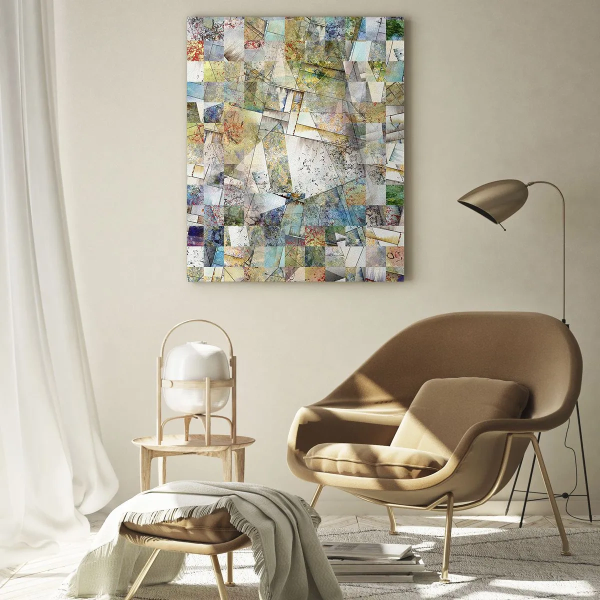 Glasbild - Bild auf glas - Eine farbenfrohe Komposition aus fragmentierten geometrischen Formen - 50x70cm - Geometrische Mischung - Moderne Wanddekoration für Wohnzimmer und Schlafzimmer ARTTOR