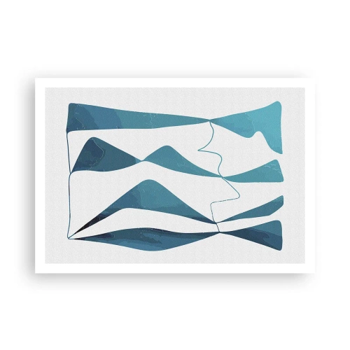 Poster - Abstrakte Formen in Blautönen auf weißem Hintergrund - 100x70cm - Abstraktion: türkisfarbene Verbindung - Moderne Wanddekoration für Wohnzimmer und Schlafzimmer ARTTOR