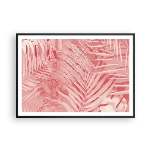 Poster in einem schwarzem Rahmen - Rosa tropische Blätter in einem zarten und minimalistischen Stil - 100x70cm - Rosa Konzept - Moderne Wanddekoration für Wohnzimmer und Schlafzimmer ARTTOR