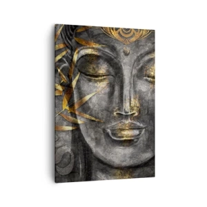 Bild auf Leinwand - Leinwandbild - Zen-Buddha-Bild mit goldenem Bambus - 50x70cm - Fühle den Frieden - Moderne Wanddekoration für Wohnzimmer und Schlafzimmer ARTTOR