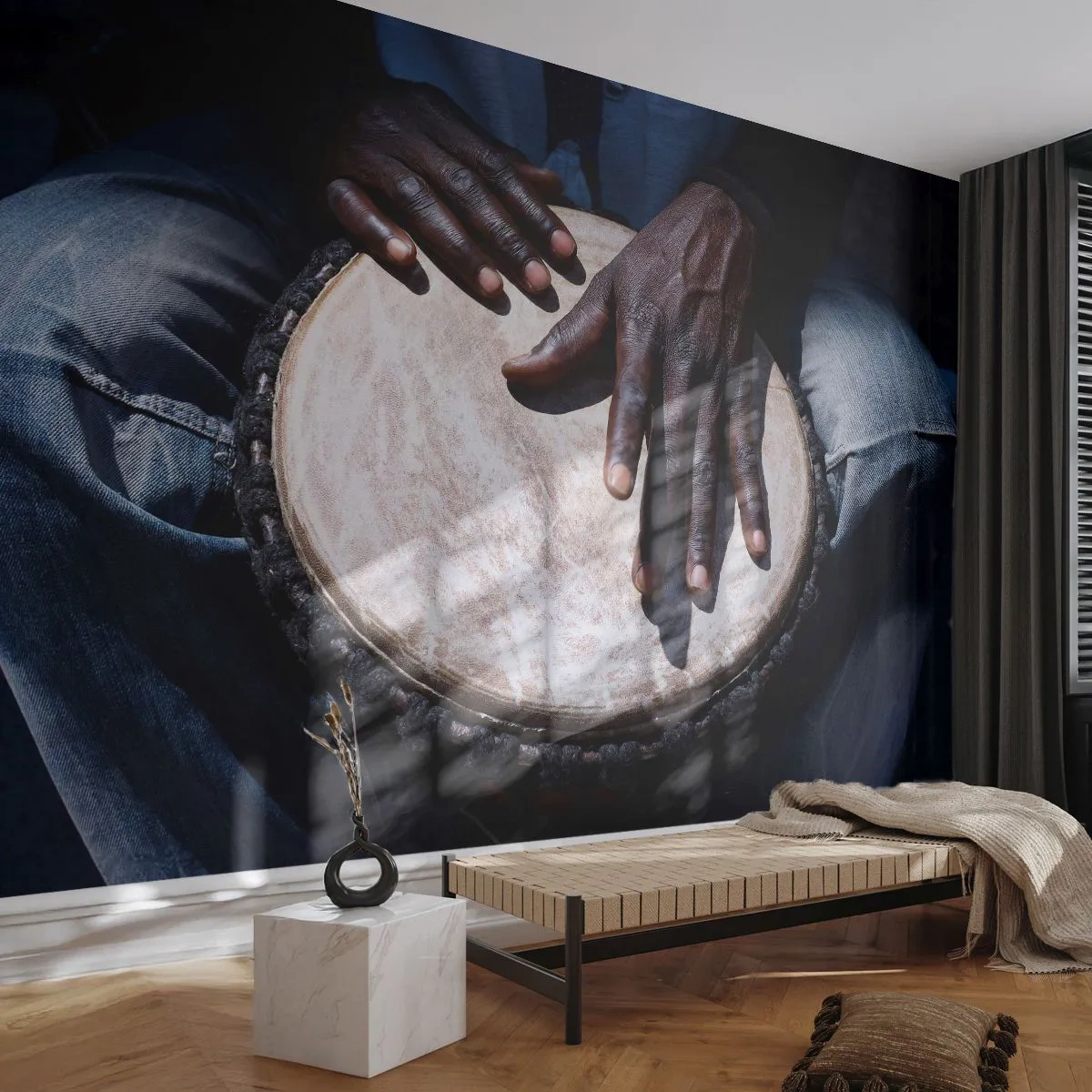 Selbstklebende Fototapete Deluxe Sticker - Lebe in deinem eigenen Rhythmus - Trommel, Musik, Afrika - 250x175 cm