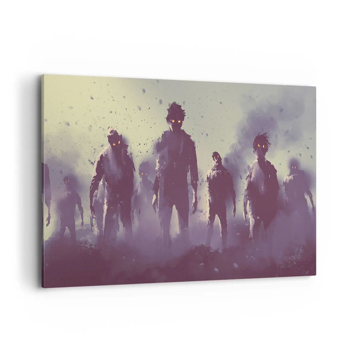 Bild auf Leinwand - Leinwandbild - Dunkle Szene mit Silhouetten mit gelben Augen - 120x80cm - Vorsichtig sein! Sie kommen - Moderne Wanddekoration für Wohnzimmer und Schlafzimmer ARTTOR