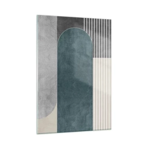 Glasbild - Bild auf glas - Geometrische Form in Grau-, Beige- und Grüntönen - 50x70cm - Komposition auf der Ebene - Moderne Wanddekoration für Wohnzimmer und Schlafzimmer ARTTOR