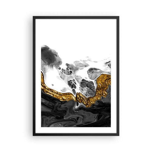 Poster in einem schwarzem Rahmen - Abstrakte Komposition aus Schwarz, Weiß und Gold - 50x70cm - Organische Komposition - Moderne Wanddekoration für Wohnzimmer und Schlafzimmer ARTTOR