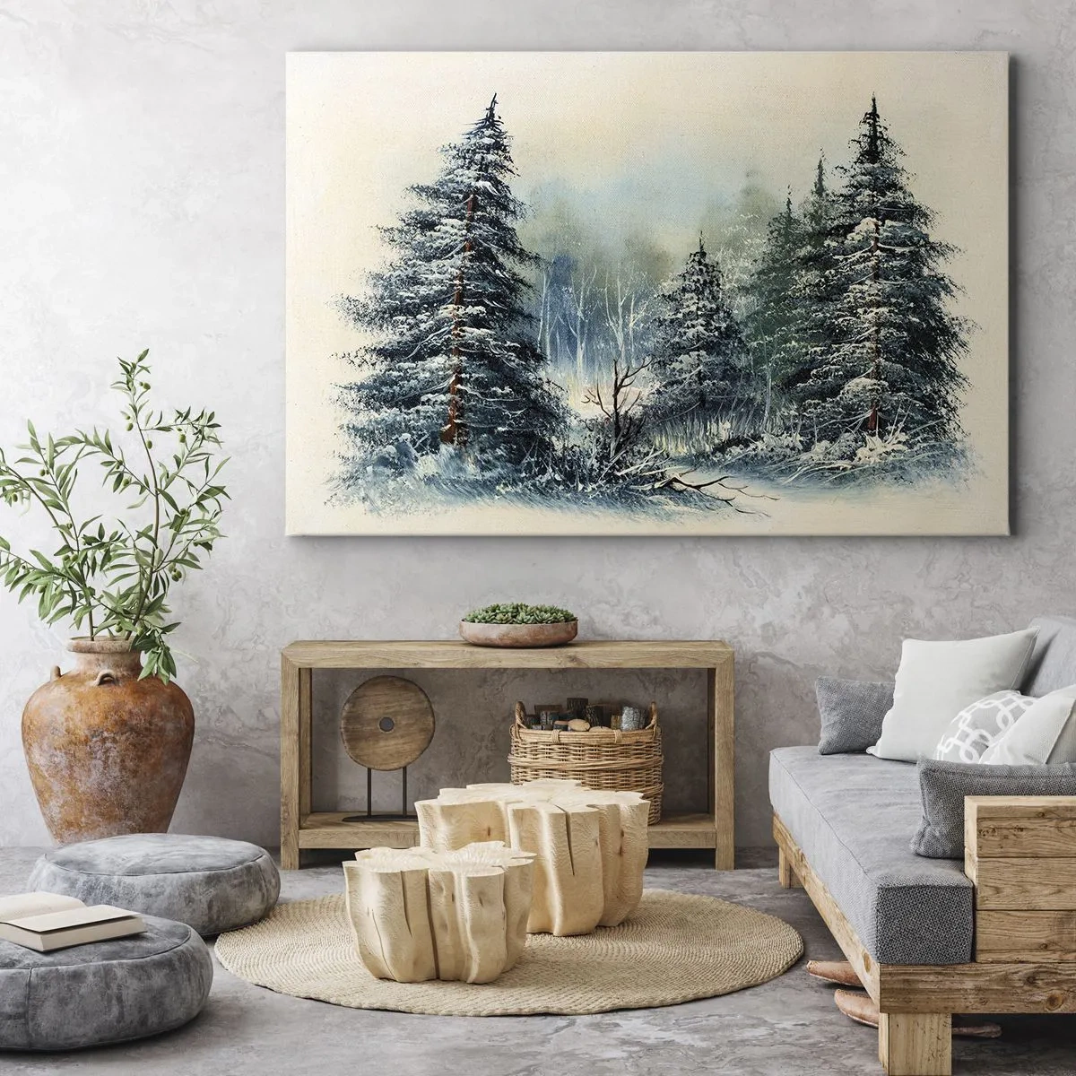 Bild auf Leinwand - Leinwandbild - Winterlandschaft mit schneebedeckten Bäumen - 70x50cm - Bereit für Weihnachten - Moderne Wanddekoration für Wohnzimmer und Schlafzimmer ARTTOR