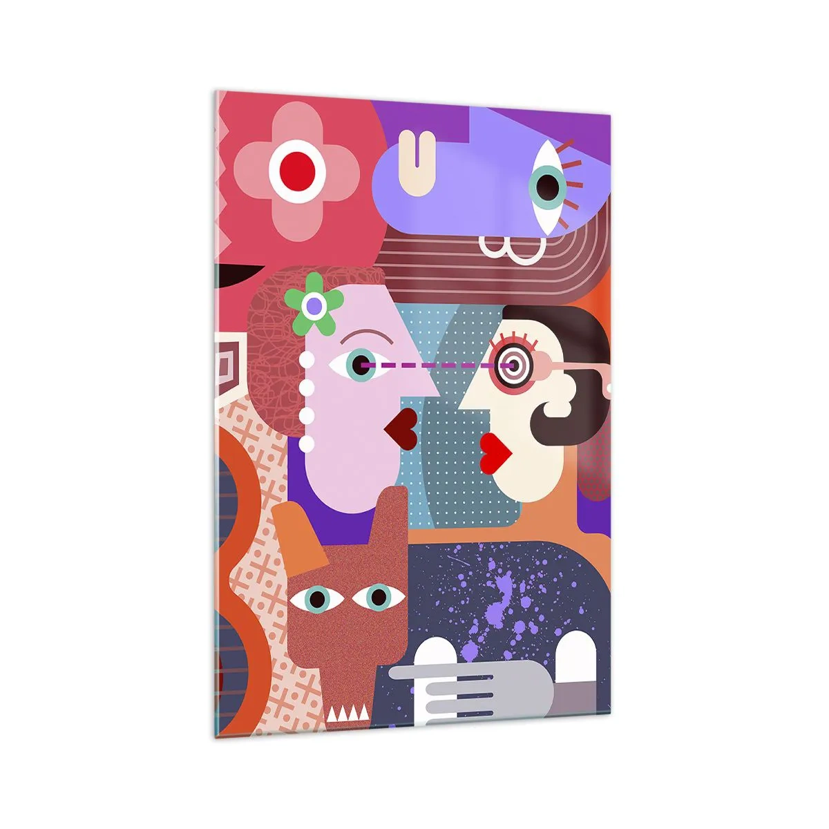 Glasbild - Bild auf glas - Abstrakte Figuren in lebendigen Farben - 70x100cm - Augenhöhe - Moderne Wanddekoration für Wohnzimmer und Schlafzimmer ARTTOR