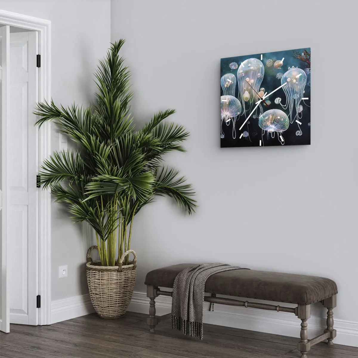 Wanduhr - Glasuhr - Zarte Quallen in der Unterwasserwelt - 30x30cm - Unterwasserball - Moderne Wanddekoration für Wohnzimmer und Schlafzimmer ARTTOR