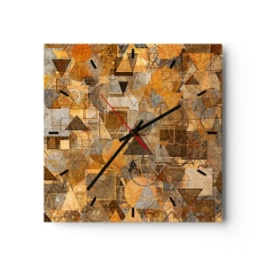 Wanduhr - Glasuhr - Abstrakte geometrische Muster in Goldtönen - 30x30cm - Die Welt in Form - Moderne Wanddekoration für Wohnzimmer und Schlafzimmer ARTTOR