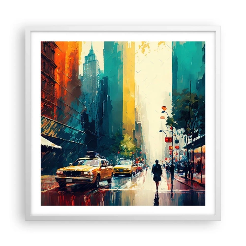 Poster in einem weißen Rahmen - New York – selbst der Regen ist hier bunt - 60x60 cm