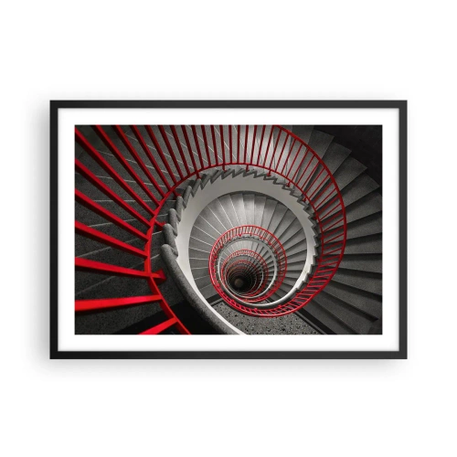Poster in einem schwarzem Rahmen - Wendeltreppe mit roten Handläufen in dynamischer Perspektive - 70x50cm - Architekturspaß - Moderne Wanddekoration für Wohnzimmer und Schlafzimmer ARTTOR