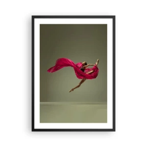 Poster in einem schwarzem Rahmen - Eine Ballerina in rotem Stoff vollführt einen dynamischen Sprung. - 50x70cm - Tanzende Flamme - Moderne Wanddekoration für Wohnzimmer und Schlafzimmer ARTTOR