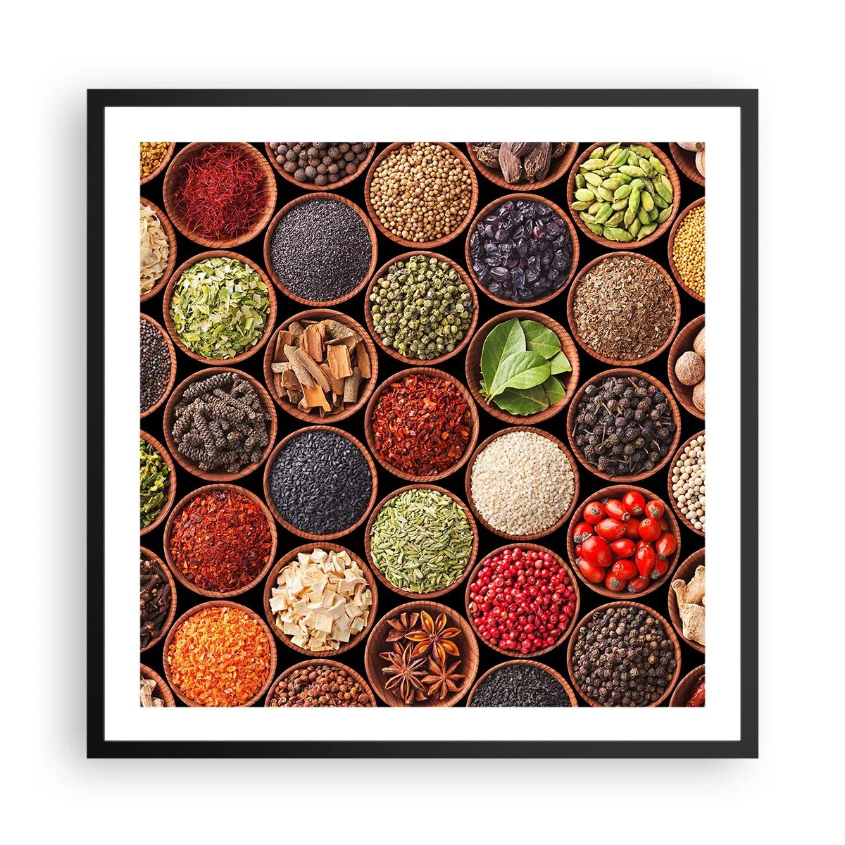 Poster in einem schwarzem Rahmen - Alle Aromen der Welt - 60x60 cm