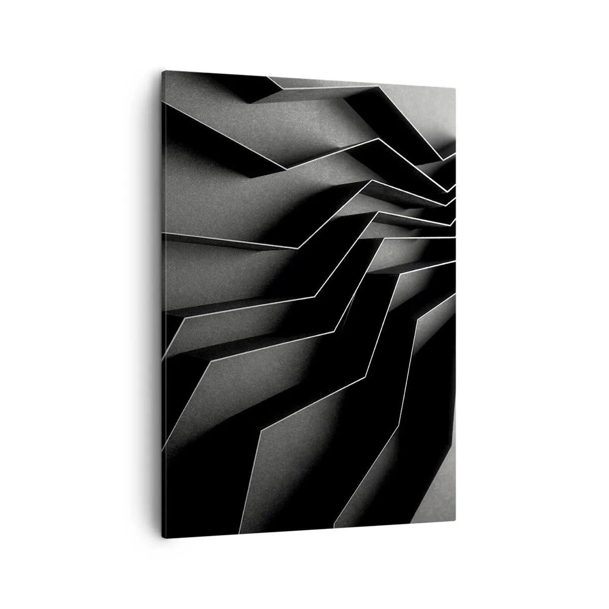 Bild auf Leinwand - Leinwandbild - Schwarz-weiße Abstraktion mit geometrischen Strukturen - 50x70cm - Räumliche Ordnung - Moderne Wanddekoration für Wohnzimmer und Schlafzimmer ARTTOR