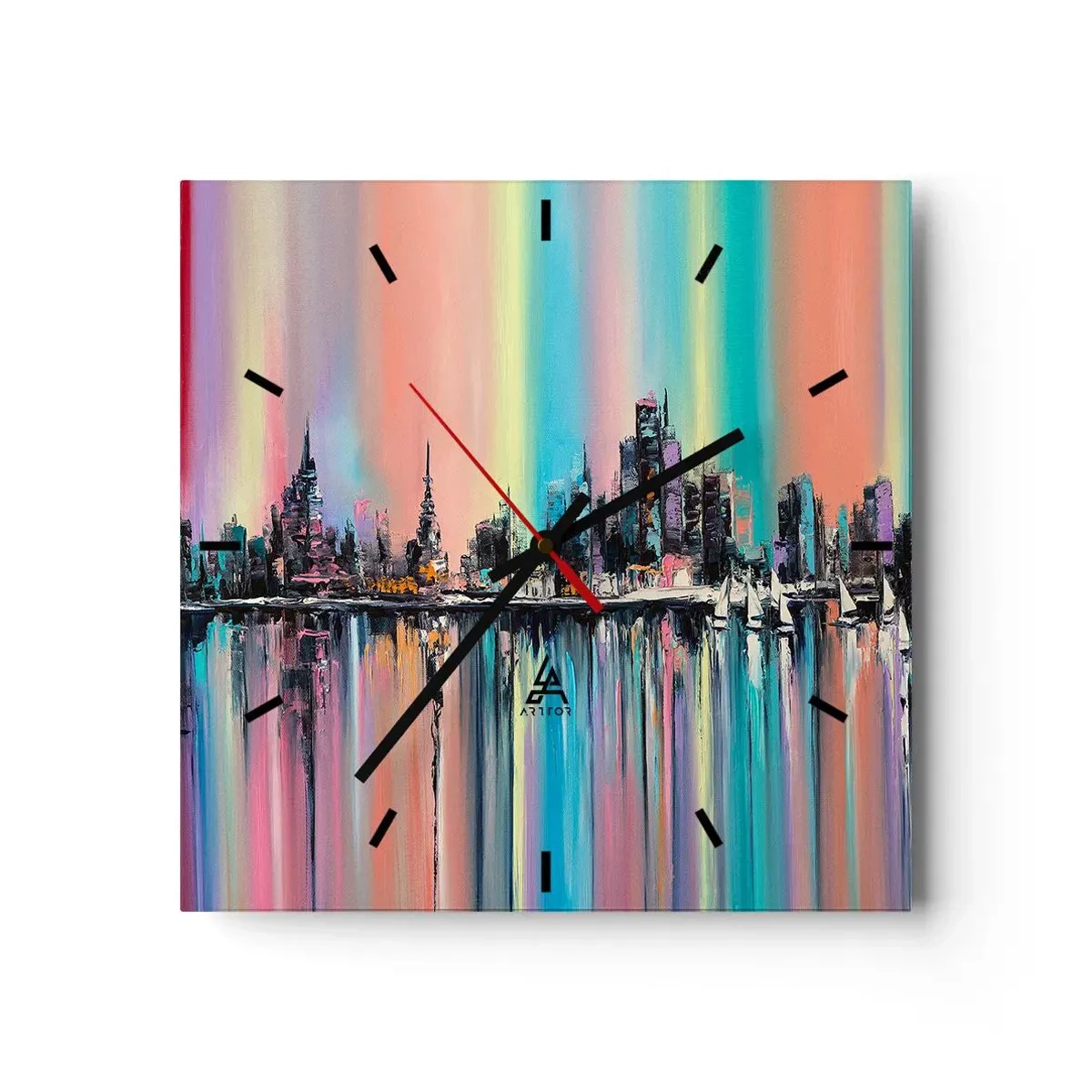 Wanduhr - Glasuhr - Buntes Stadtbild mit Spiegelung auf dem Wasser - 30x30cm - Um das Licht der Nacht herunterzufallen - Moderne Wanddekoration für Wohnzimmer und Schlafzimmer ARTTOR