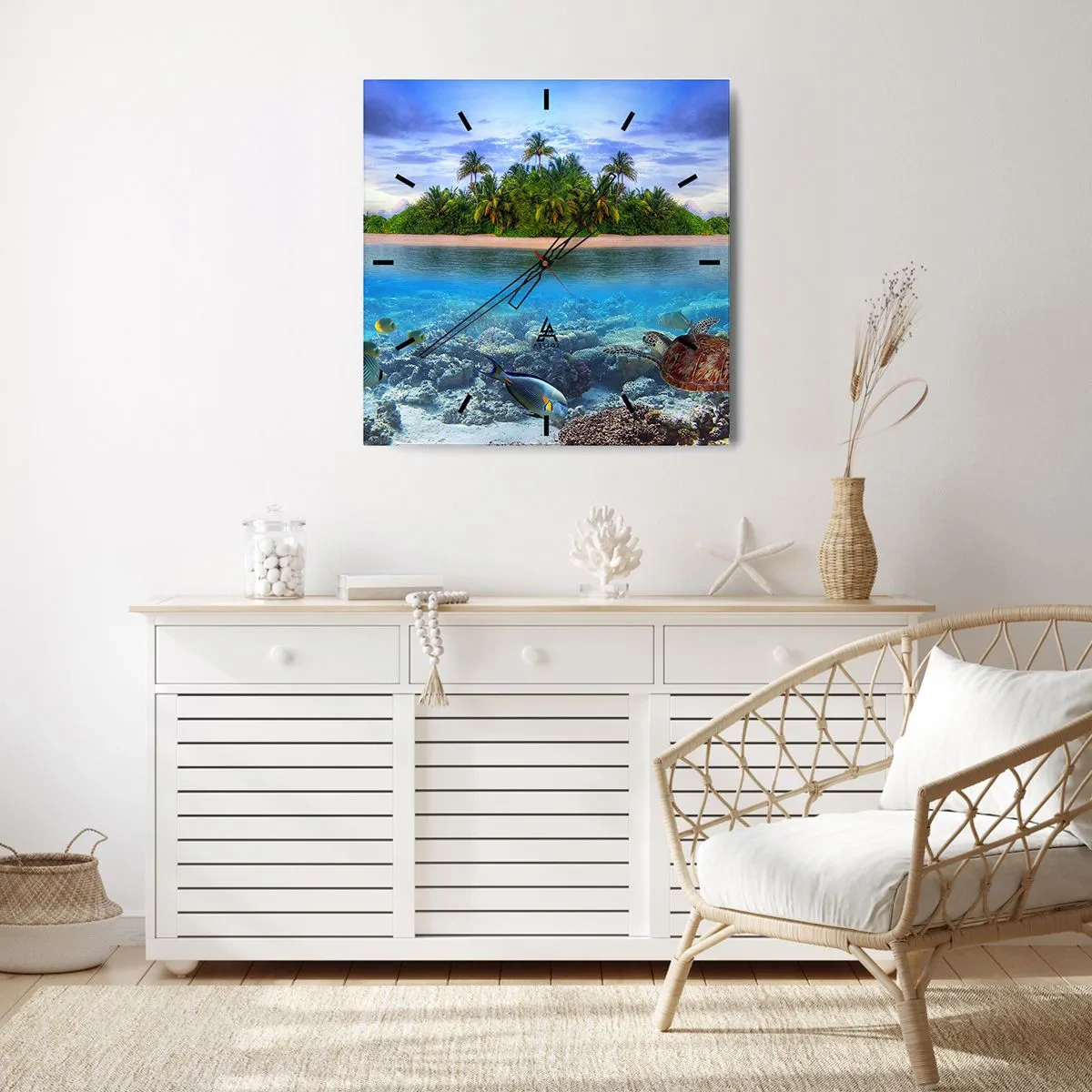 Wanduhr - Glasuhr - Heavenly Island lädt dich ein - 30x30 cm