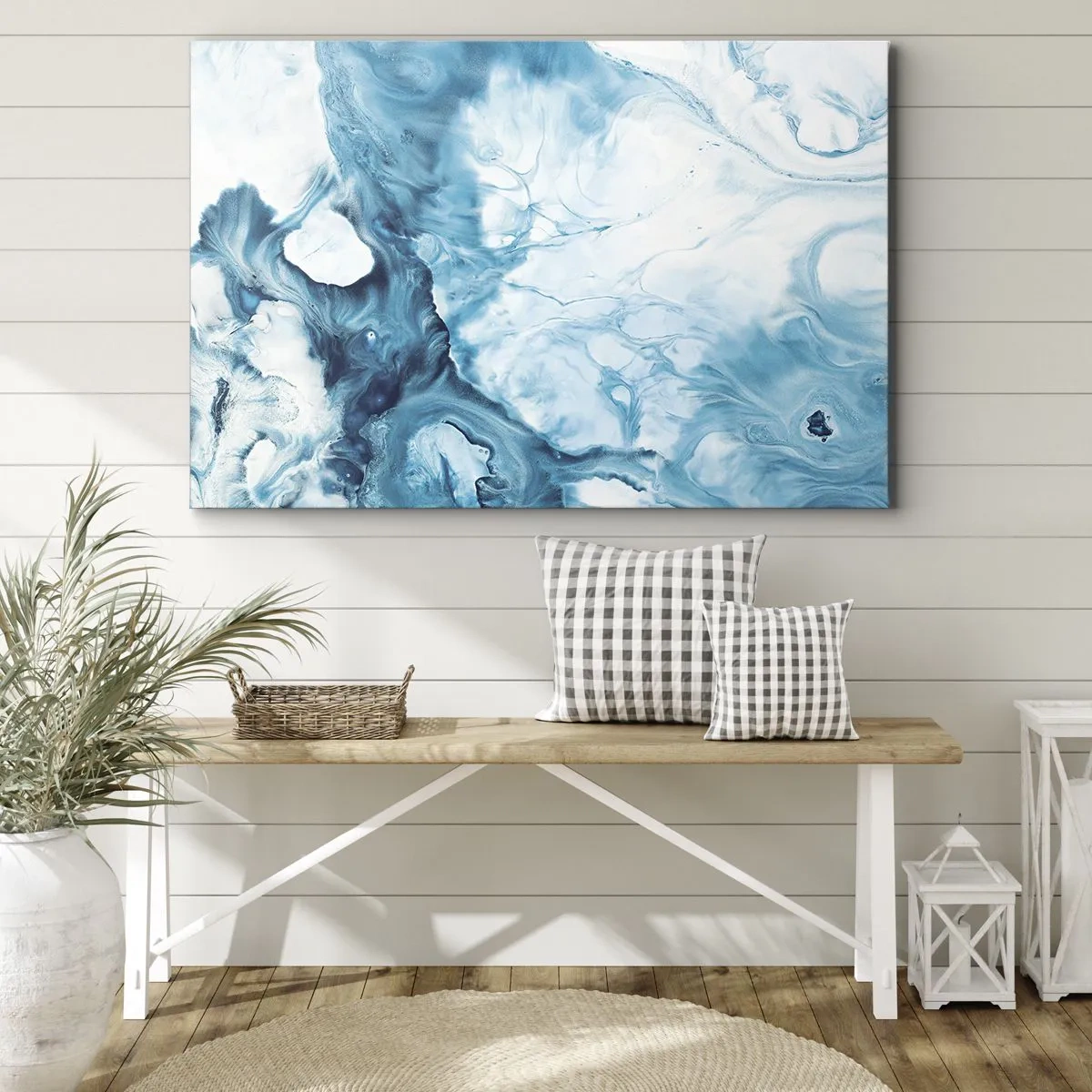 Bild auf Leinwand - Leinwandbild - Abstraktes Muster in Blautönen - 120x80cm - Blaues Konzert - Moderne Wanddekoration für Wohnzimmer und Schlafzimmer ARTTOR