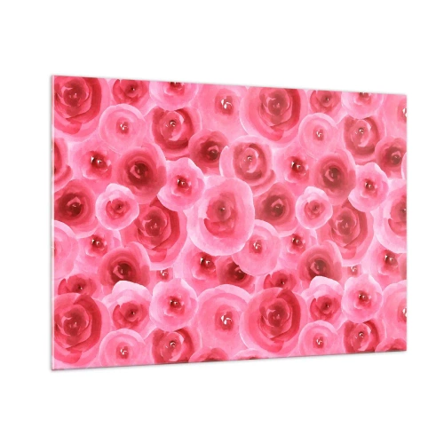 Glasbild - Bild auf glas - Aquarell-Rosenmuster in Rot- und Rosatönen - 100x70cm - Oben und unten Rosen - Moderne Wanddekoration für Wohnzimmer und Schlafzimmer ARTTOR