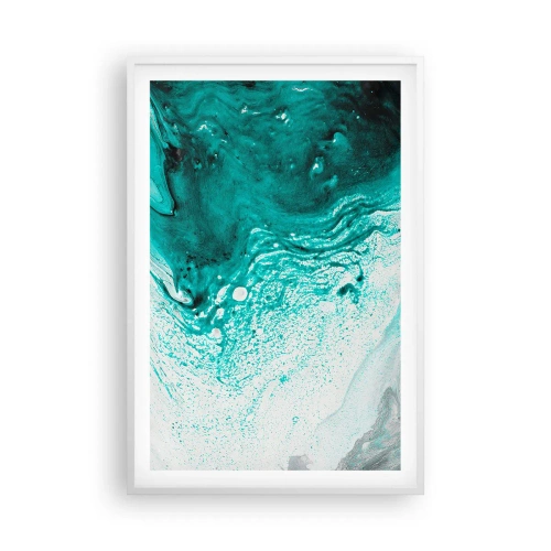 Poster in einem weißen Rahmen - Verschmelzen in Weiß und Türkis - 61x91 cm