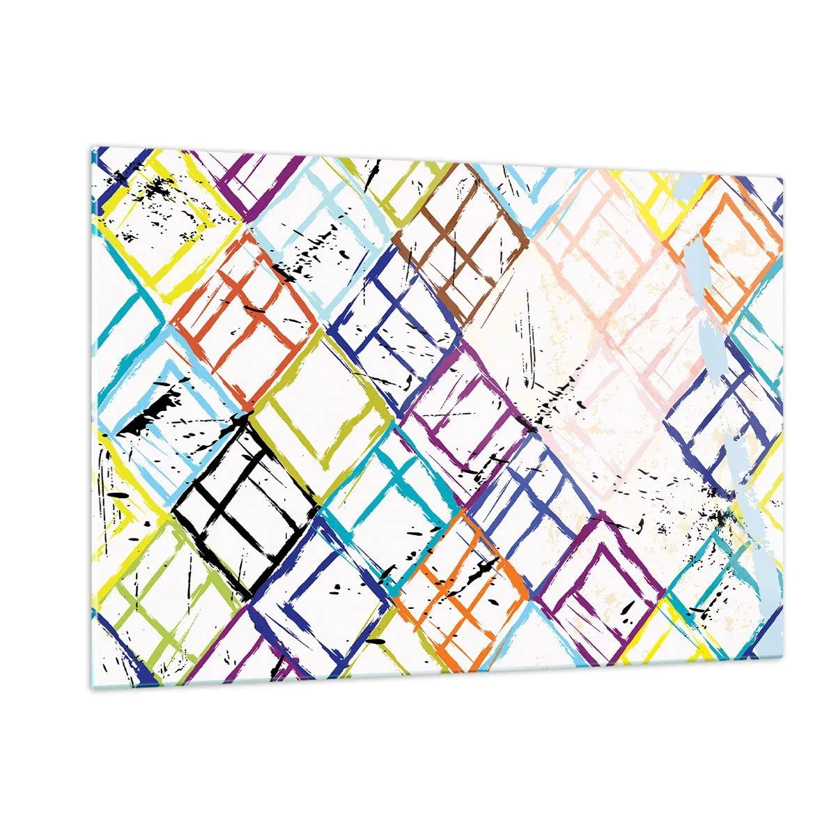 Glasbild - Bild auf glas - Abstraktes Muster mit bunten Rauten - 120x80cm - Zellen zu vermieten - Moderne Wanddekoration für Wohnzimmer und Schlafzimmer ARTTOR