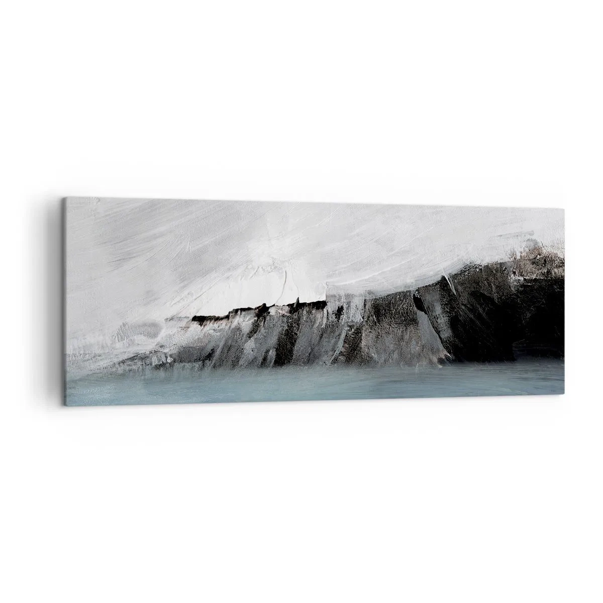 Bild auf Leinwand - Leinwandbild - Abstrakte Landschaft mit Wasser und felsigem Ufer - 140x50cm - Wasser – Erde: Kampf der Naturelemente - Moderne Wanddekoration für Wohnzimmer und Schlafzimmer ARTTOR