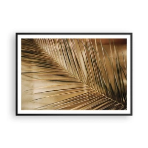 Poster in einem schwarzem Rahmen - Goldenes Palmblatt auf einem einfarbigen Hintergrund - 100x70cm - Natürliche Kolonnade - Moderne Wanddekoration für Wohnzimmer und Schlafzimmer ARTTOR