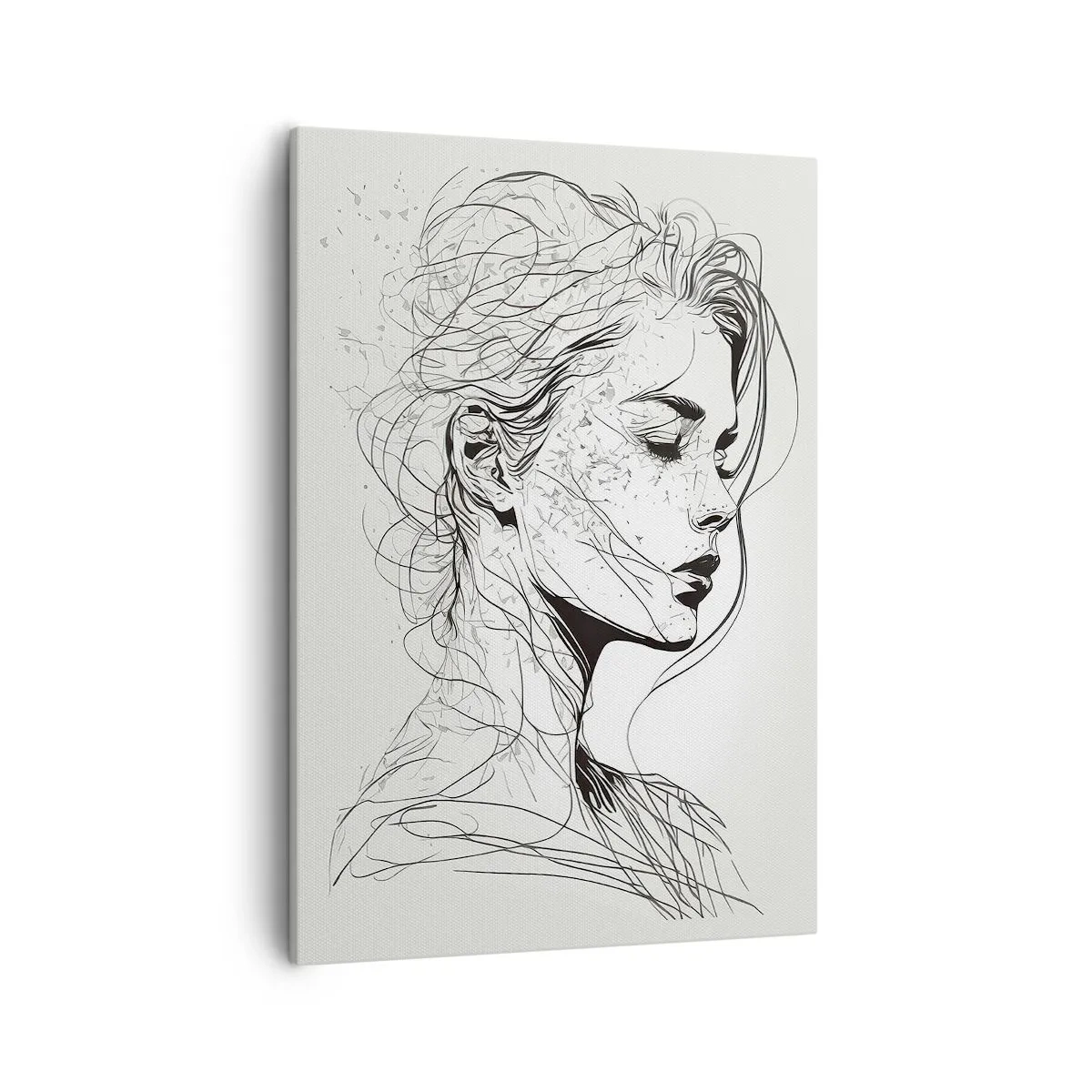 Bild auf Leinwand - Leinwandbild - Ein zartes Frauenporträt im minimalistischen Grafikstil. - 50x70cm - Porträt im Gedanken - Moderne Wanddekoration für Wohnzimmer und Schlafzimmer ARTTOR