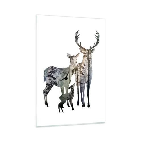 Glasbild - Bild auf glas - Waldlandschaft in den Silhouetten von Hirschen - 80x120cm - Familienfotografie - Moderne Wanddekoration für Wohnzimmer und Schlafzimmer ARTTOR