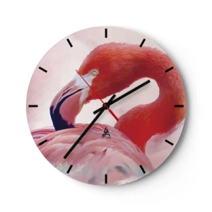 Wanduhr - Glasuhr - Flamingo in Pastelltönen von Rosa und Rot - 30x30cm - Vogel Schönheit - Moderne Wanddekoration für Wohnzimmer, Küche und Schlafzimmer ARTTOR