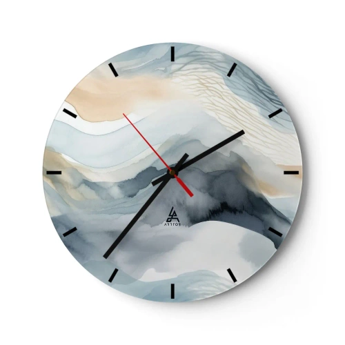 Wanduhr - Glasuhr - Abstrakte Landschaft in Blau- und Beigetönen - 30x30cm - Verschneite und neblige Abstraktion - Moderne Wanddekoration für Wohnzimmer, Küche und Schlafzimmer ARTTOR