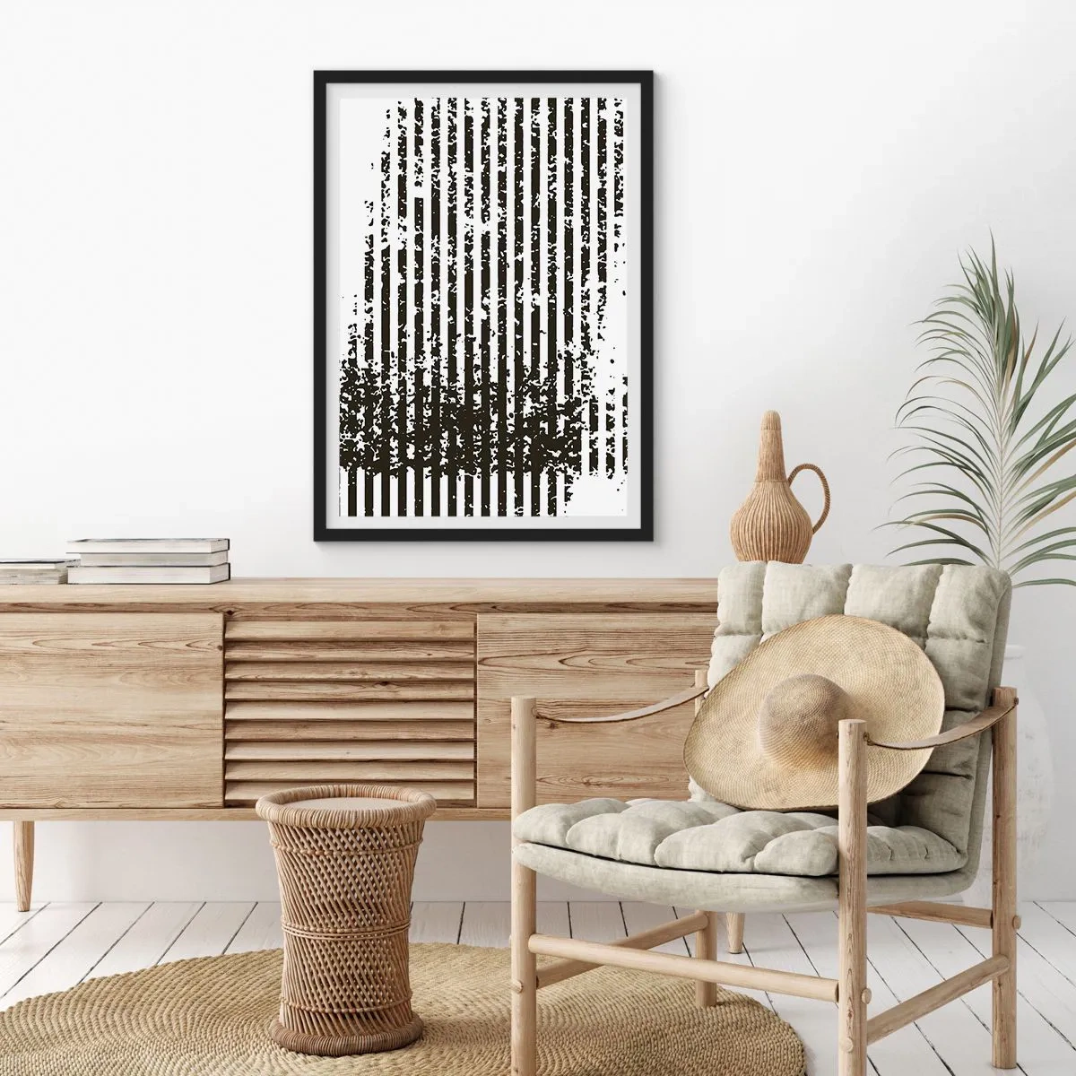 Poster in einem schwarzem Rahmen - Abstraktes Muster mit Linien und Textur - 50x70cm - Rhythmus und Rauschen - Moderne Wanddekoration für Wohnzimmer und Schlafzimmer ARTTOR