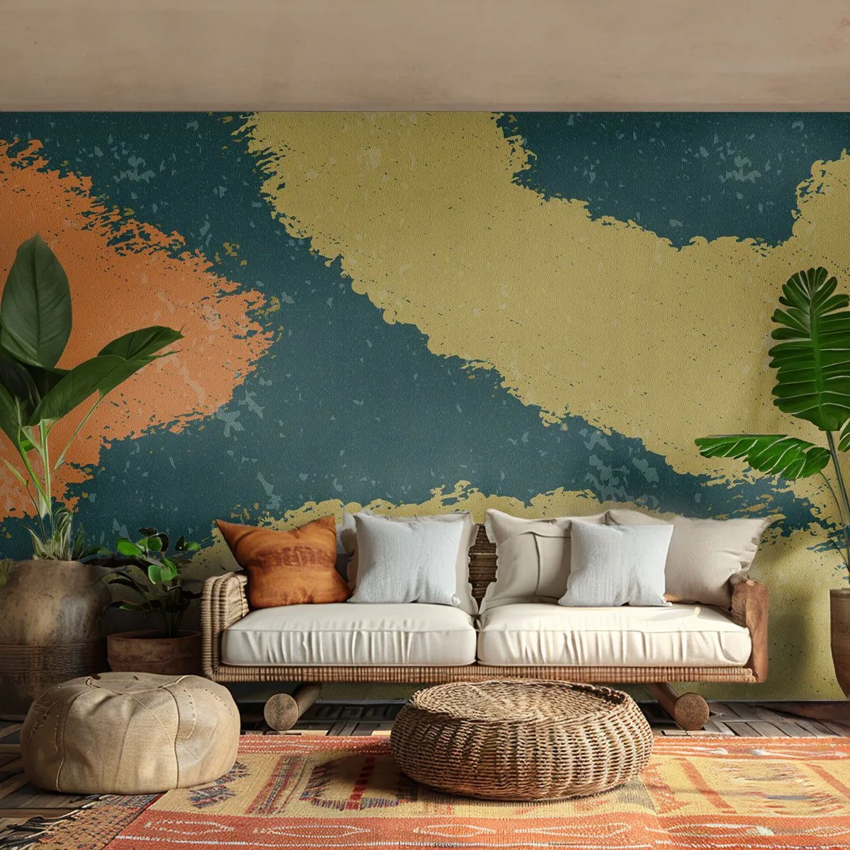 Fototapete Premium Canvas - Abstrakte Flecken in erdigen und grünen Farben - 100x70cm - Abstraktion – langsame Bewegung - Moderne Wanddekoration für Wohnzimmer und Schlafzimmer ARTTOR