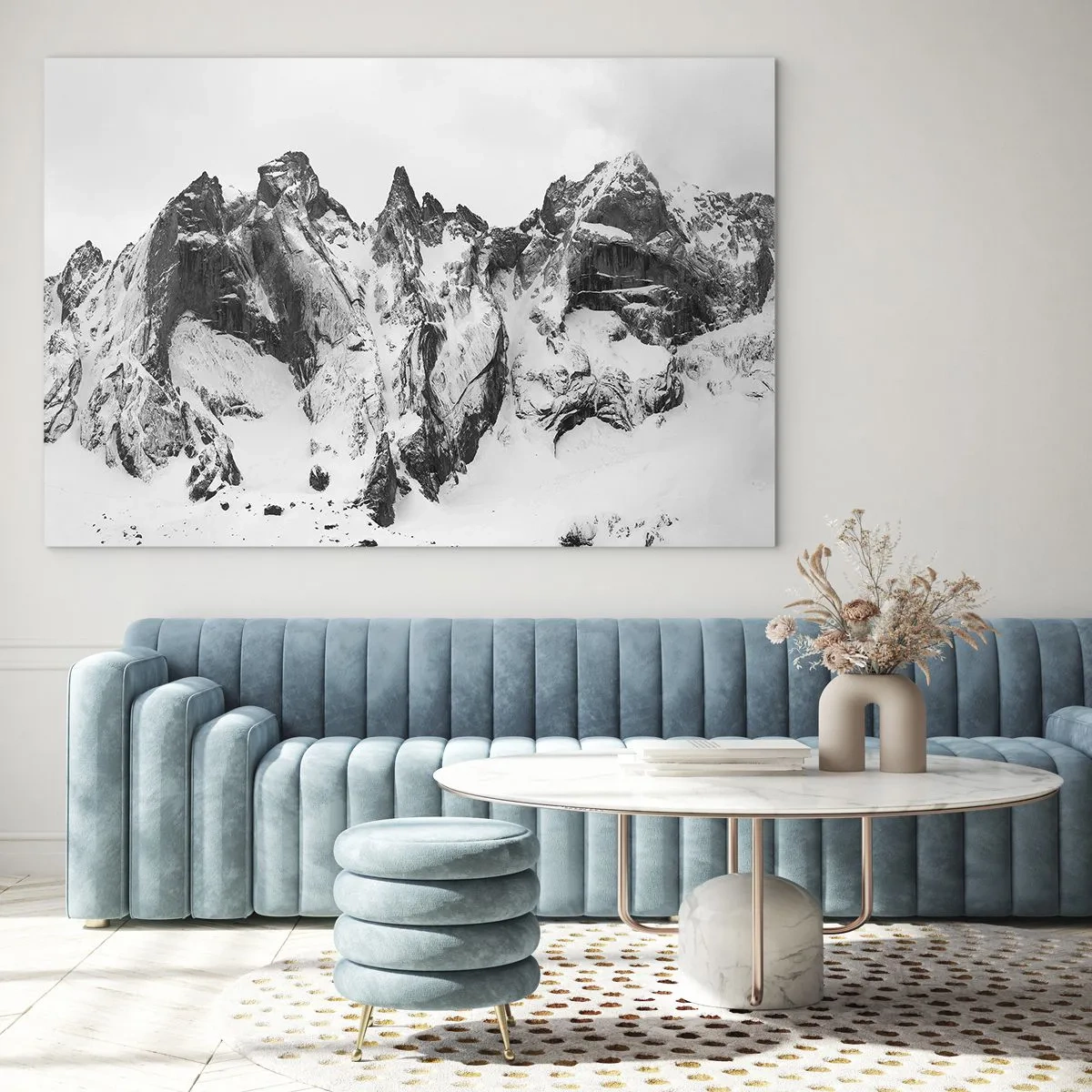 Glasbild - Bild auf glas - Schwarz-weiße schneebedeckte Berggipfel - 70x50cm - Gefährlicher Granitgrat - Moderne Wanddekoration für Wohnzimmer und Schlafzimmer ARTTOR