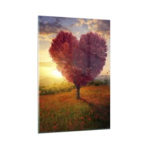 Glasbild - Bild auf glas - Herzförmiger Baum bei Sonnenuntergang - 80x120cm - Berührt das Herz - Moderne Wanddekoration für Wohnzimmer und Schlafzimmer ARTTOR