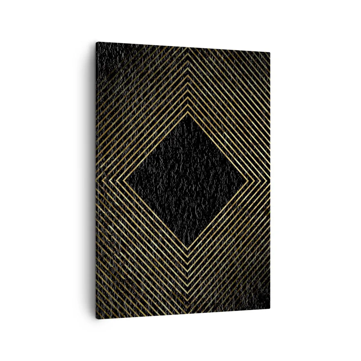 Bild auf Leinwand - Leinwandbild - Schwarzer Hintergrund mit einem geometrischen Muster aus goldenen Linien - 50x70cm - Geometrie im glamourösen Stil - Moderne Wanddekoration für Wohnzimmer und Schlafzimmer ARTTOR