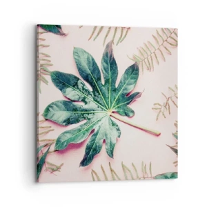 Bild auf Leinwand - Leinwandbild - Eine Studie von Grün auf einem rosa Hintergrund - 70x70 cm