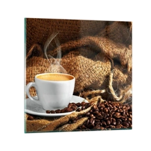 Glasbild - Bild auf glas - Der Geruch von Mokka und die Dicke der Honigflüssigkeit - 70x70 cm