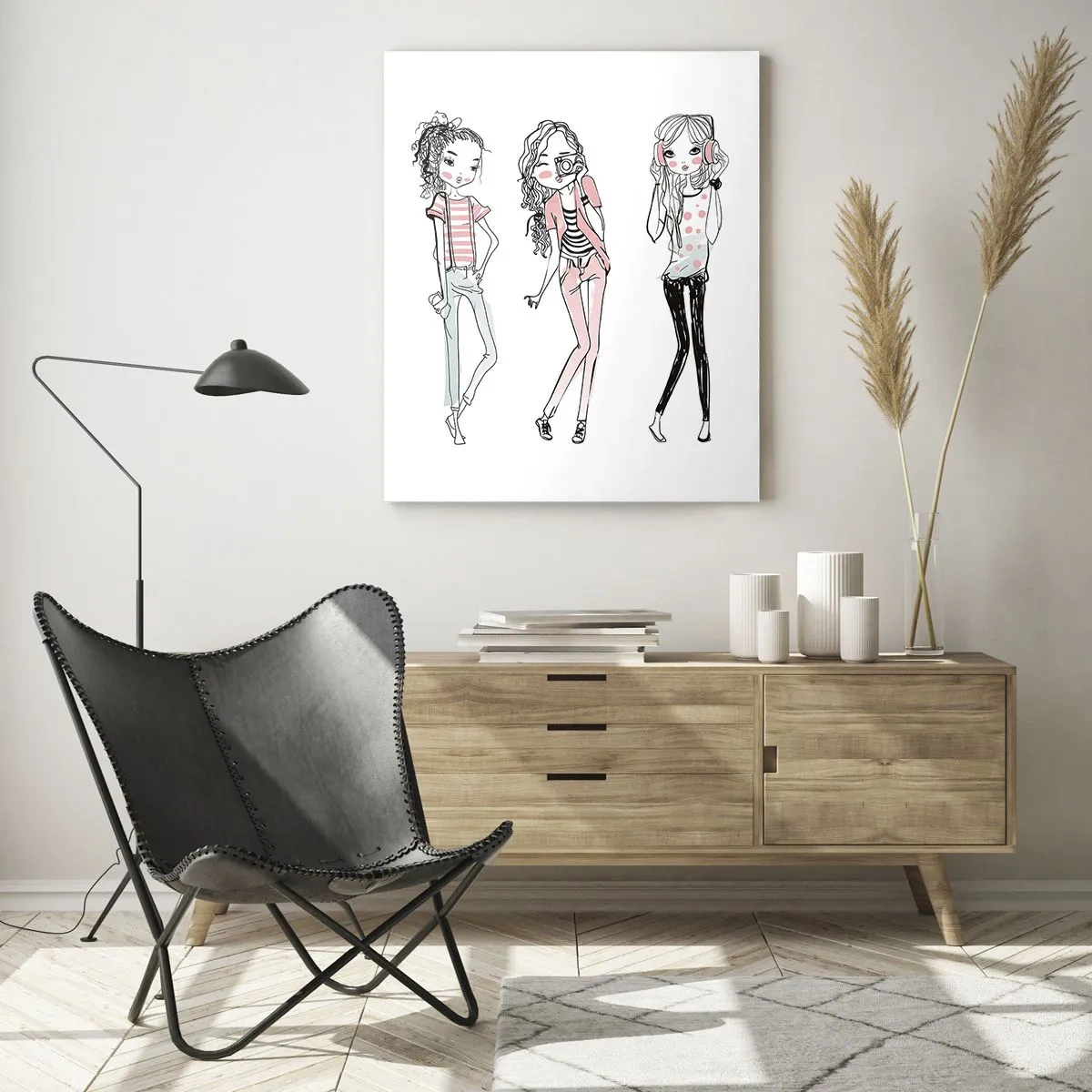 Glasbild - Bild auf glas - Drei stylische Mädchen in Pastellfarben - 50x70cm - Es wird, es wird Spaß machen - Moderne Wanddekoration für Wohnzimmer und Schlafzimmer ARTTOR