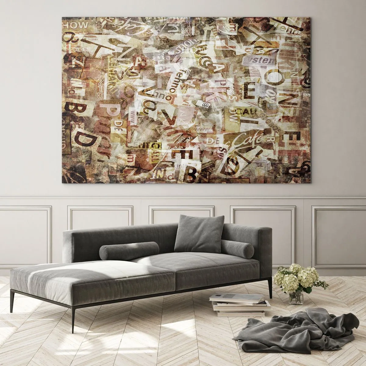 Glasbild - Bild auf glas - Vintage-Collage aus Briefen und Zeitungsausschnitten - 120x80cm - Ich vereinige das Geschwätz - Moderne Wanddekoration für Wohnzimmer und Schlafzimmer ARTTOR