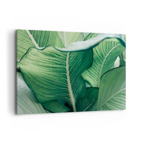 Bild auf Leinwand - Leinwandbild - Grüne Blätter mit ausdrucksstarken Details und Struktur - 100x70cm - Intensiv grünes Leben - Moderne Wanddekoration für Wohnzimmer und Schlafzimmer ARTTOR