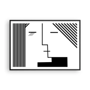 Poster in einem schwarzem Rahmen - Geometrische Abstraktion eines Kusses in Schwarz und Weiß - 100x70cm - Einfach ein Kuss - Moderne Wanddekoration für Wohnzimmer und Schlafzimmer ARTTOR