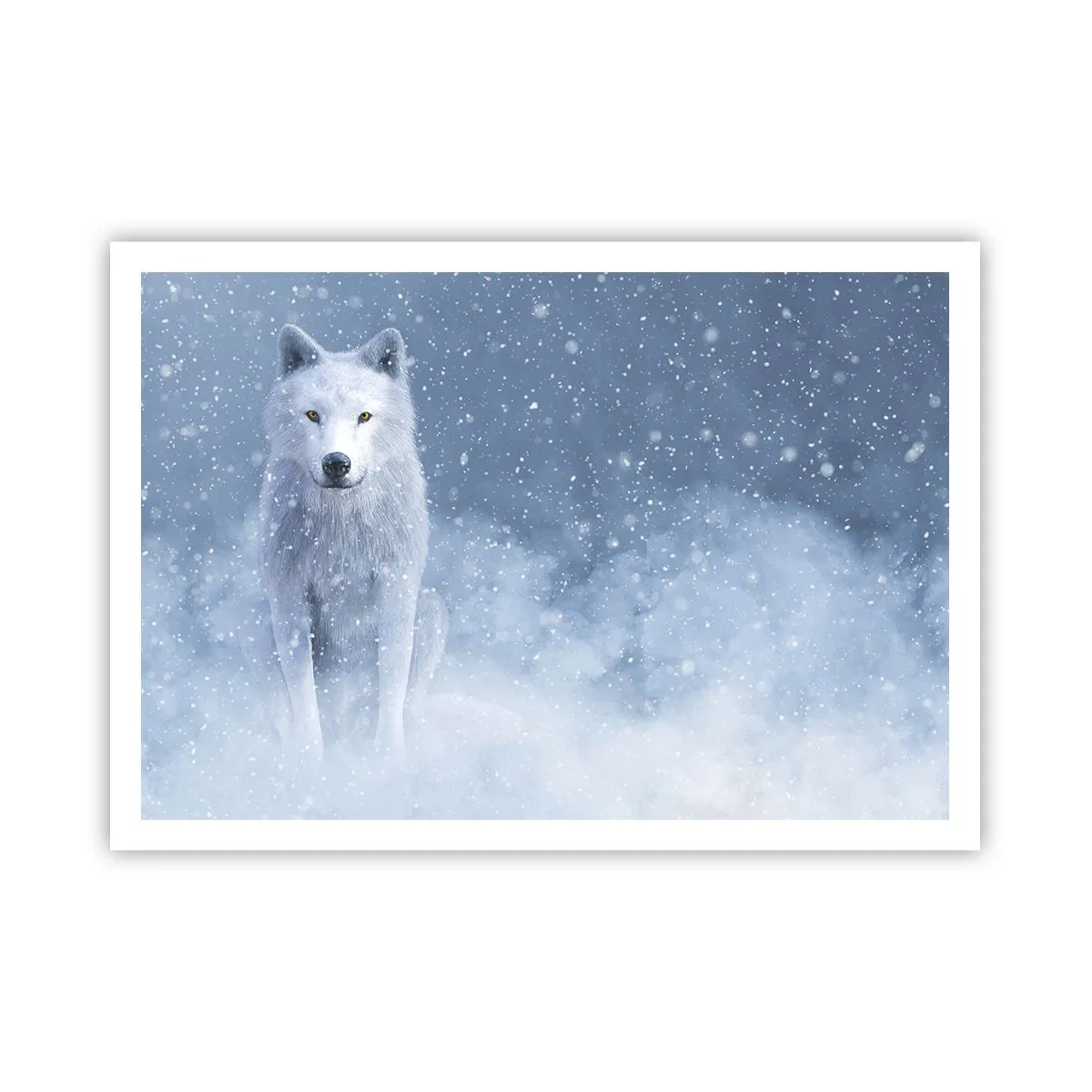 Poster - Weißer Wolf in einer verschneiten Landschaft - 100x70cm - In Winterstimmung - Moderne Wanddekoration für Wohnzimmer und Schlafzimmer ARTTOR