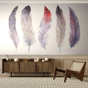 Fototapete Premium Canvas - Zart wie mehrfarbiger Nebel - Vogelfeder, Boho, Grafik - 200x140 cm