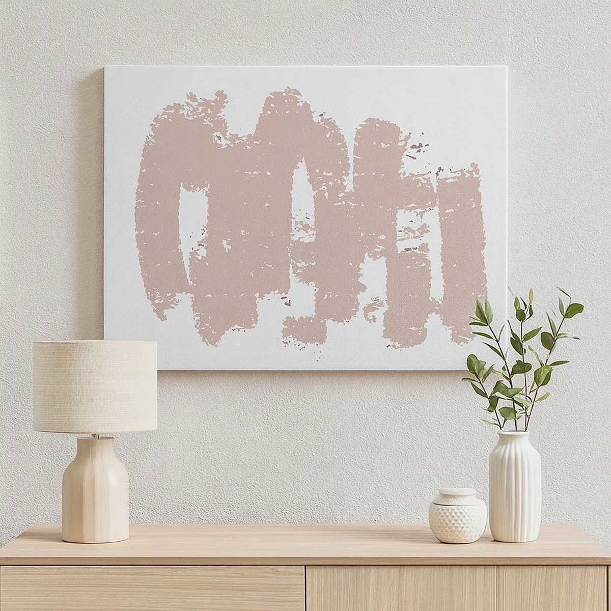 Bild auf Leinwand - Leinwandbild - Zartrosa Formen auf hellem Hintergrund - 70x50cm - Abstraktion in zartem Rosa - Moderne Wanddekoration für Wohnzimmer und Schlafzimmer ARTTOR