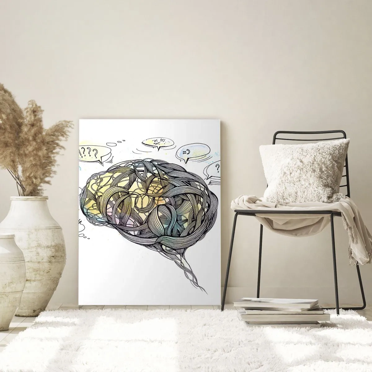Glasbild - Bild auf glas - Künstlerische Darstellung eines Gehirns mit farbigen Akzenten - 50x70cm - Mann - ein großes Geheimnis - Moderne Wanddekoration für Wohnzimmer und Schlafzimmer ARTTOR