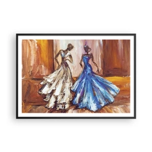 Poster in einem schwarzem Rahmen - Figuren in Abendkleidern im künstlerischen Stil - 100x70cm - Ein dankbares Duo - Moderne Wanddekoration für Wohnzimmer und Schlafzimmer ARTTOR