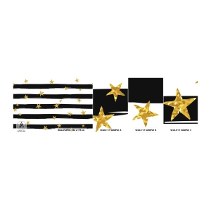 Fototapeten Muster Selbstklebend Deluxe Sticker - Wir wurden alle unter einem glücklichen Stern geboren - Grafik, Goldstern, Schwarz-weiße Streifen - 100x30 cm