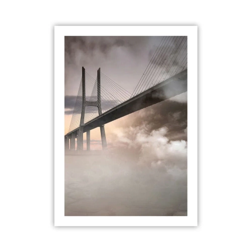 Poster - Eine Brücke im Nebel bei Sonnenaufgang - 50x70cm - Auf dem Fluss, den es nicht gibt - Moderne Wanddekoration für Wohnzimmer und Schlafzimmer ARTTOR