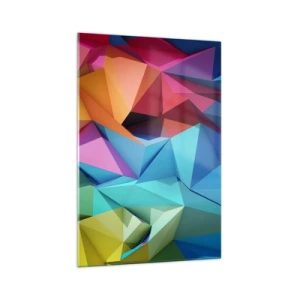 Glasbild - Bild auf glas - Bunte geometrische Abstraktion in lebendigen Farben - 70x100cm - Regenbogen-Origami - Moderne Wanddekoration für Wohnzimmer und Schlafzimmer ARTTOR